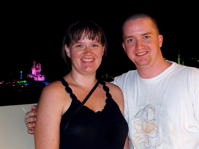 Here's a shot of Anna and I with the castle lit in the background. (146.56 KB)